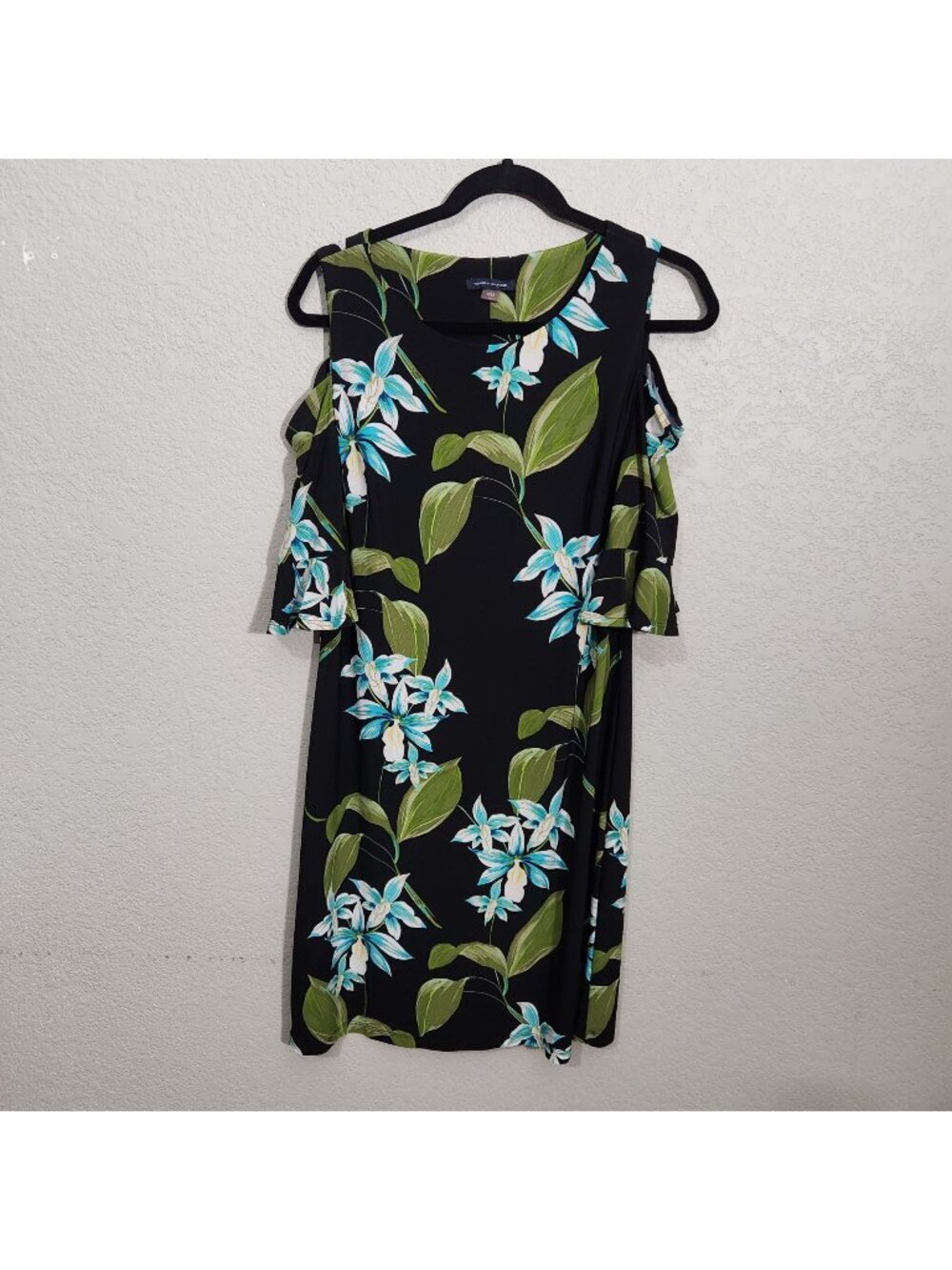 Tommy Hilfiger Dress Womens Size 12 Black Floral Cold Shoulder Midi